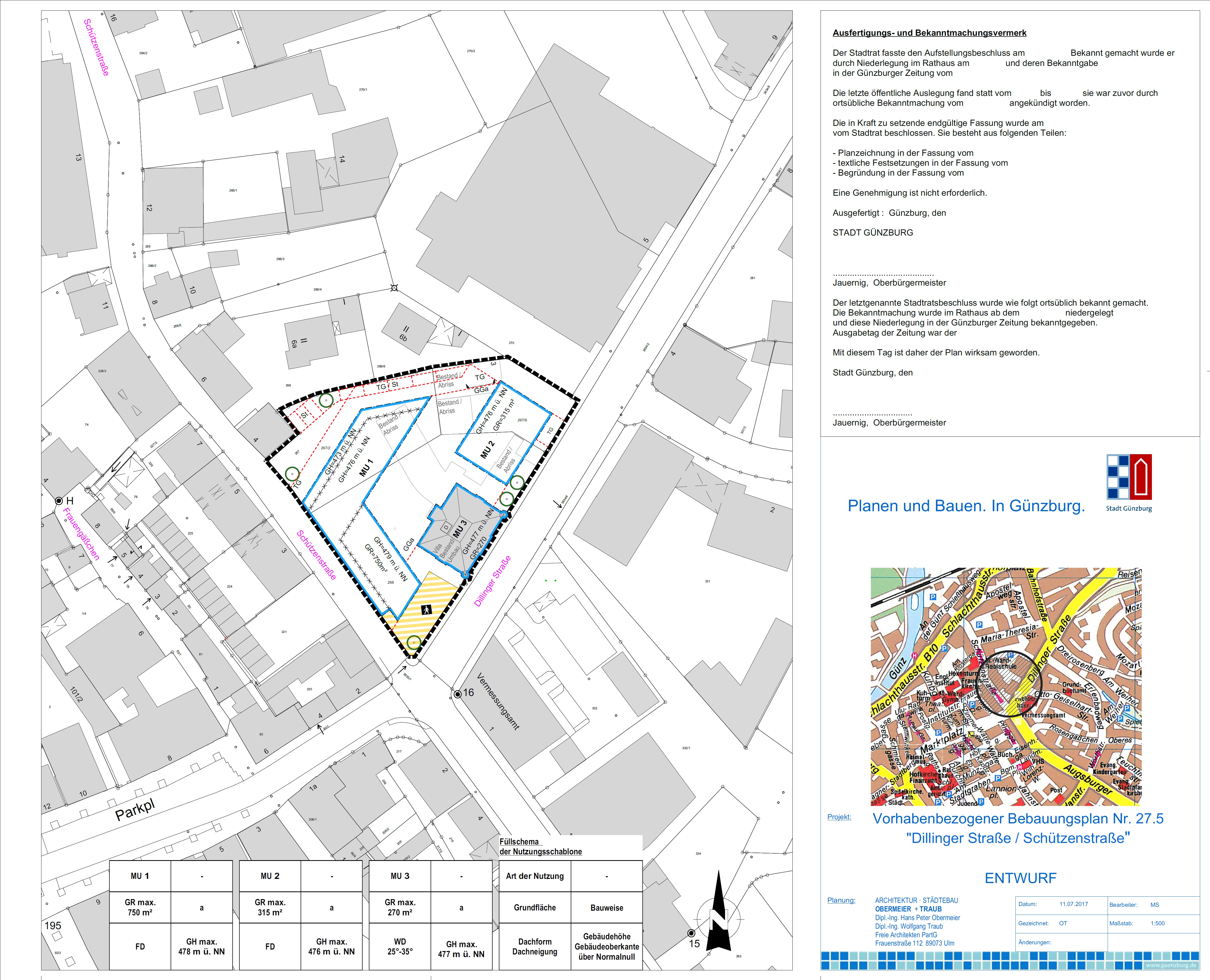 Vorhabenbezogener Bebauungsplan Dillingerstr. Günzburg, für Obermeier u. Traub