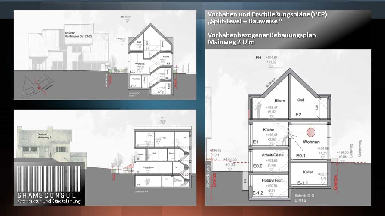 Schnitte VEP Bebauungsplan Maienweg 2, Ulm