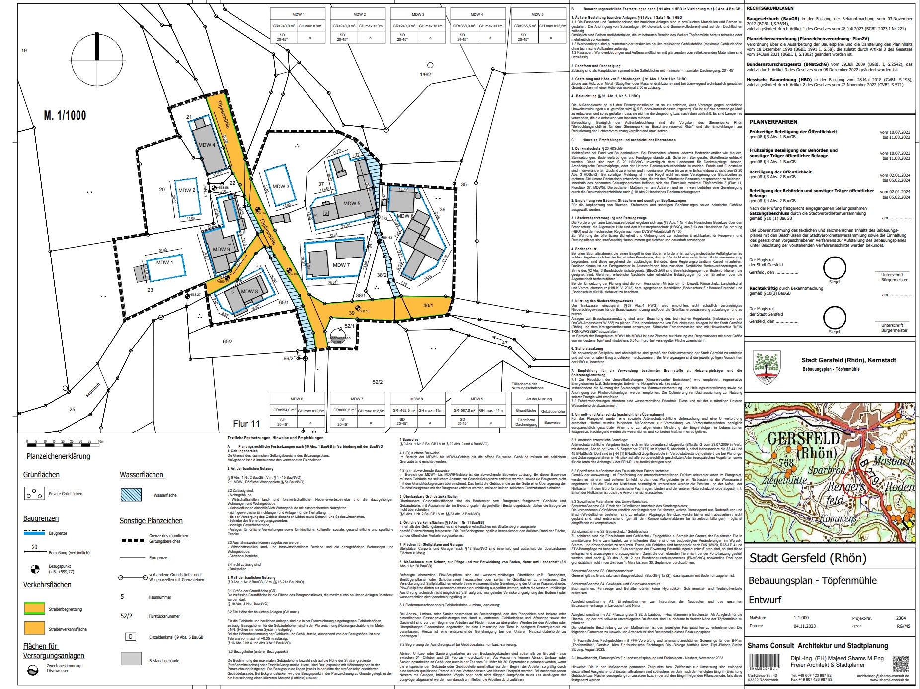 Planzeichen und textliche Festsetzungen, Bebauungsplan Töpfenmühle Gersfeld (Rhön)